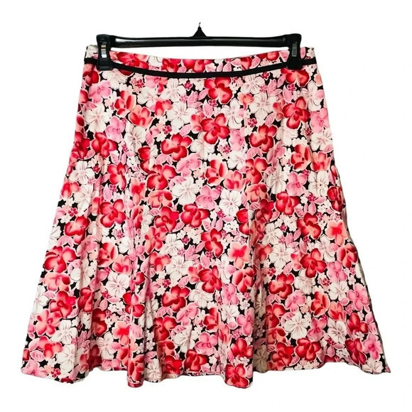Notations Petite Floral Panel Swing Skirt Pink White Ribbon Detail Women Size PL - Picture 4 of 7